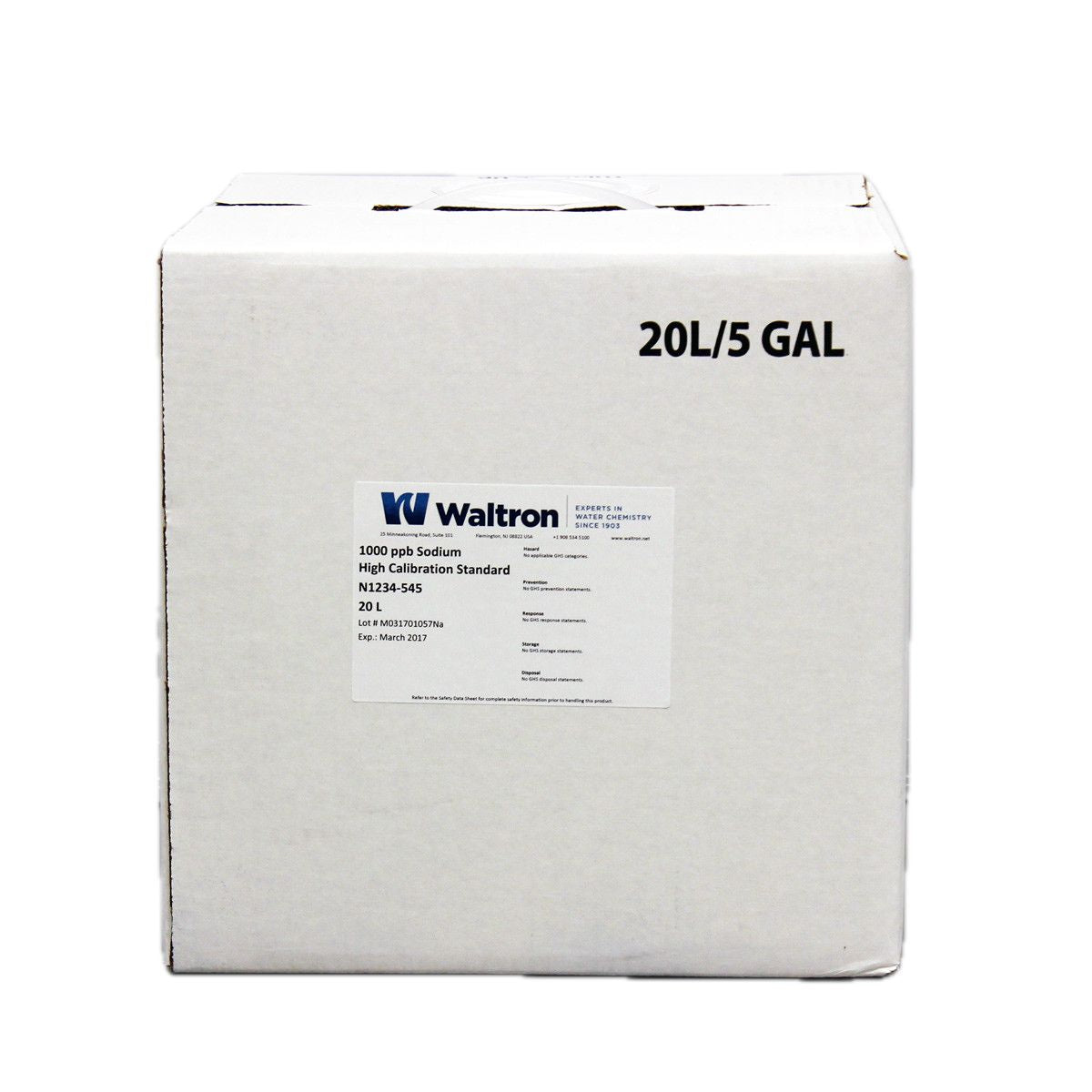 Sodium High Calibration Standard, 1000ppb, Red, 5 Gal/20L Cube